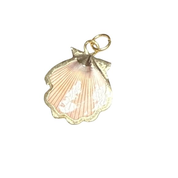 Gold Trimmed Pink Seashell Pendant Charm for Necklace or Bracelet Jewelry Making - Picture 2 of 5